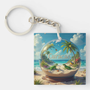 Beautiful curacao beach globe key ring