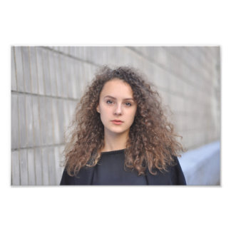 Beautiful Curly Haired Woman in Black Shirt Photo Print