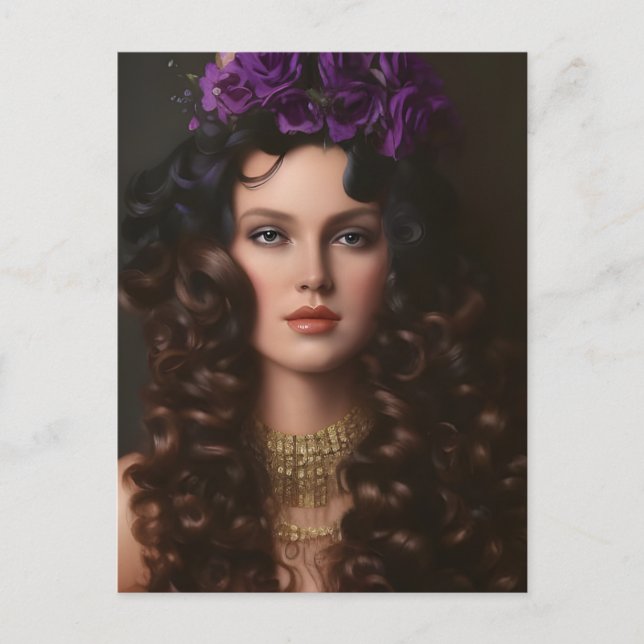 Beautiful Curly Haired Woman Postcard (Front)