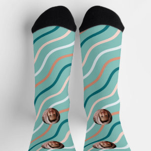 Beautiful Curved Lines Herringbone Green Socks