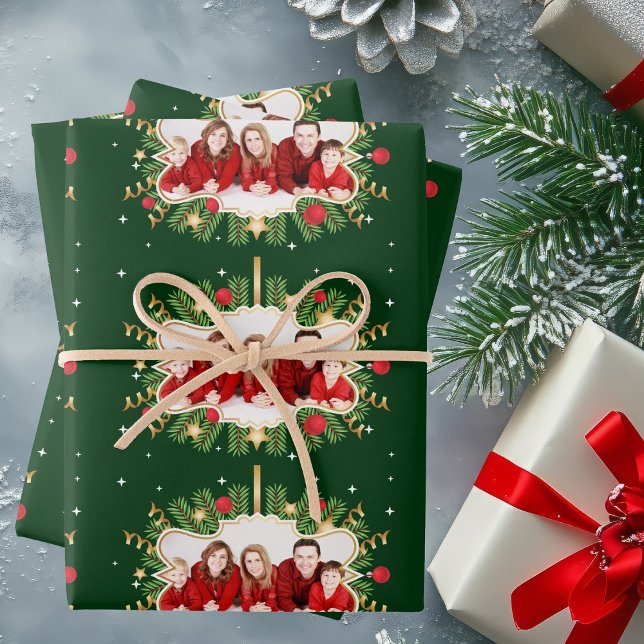 Beautiful Custom Christmas Green Photo Festive Wrapping Paper Sheet (Creator Uploaded)