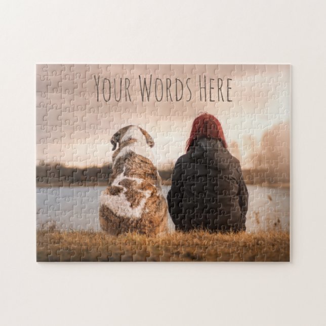 Beautiful Custom Dog and Owner Looking at Lake Jigsaw Puzzle (Horizontal)
