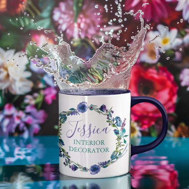 Beautiful Custom Occupation Floral Wreath Two-Tone Coffee Mug (Creator Uploaded)