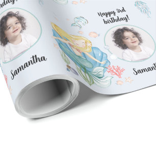 Beautiful Custom Photo Text Mermaid Under the Sea  Wrapping Paper
