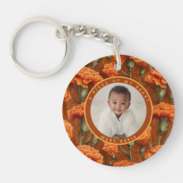 Beautiful custom souvenir Photo Carnation Key Ring (Front)
