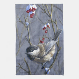 Beautiful Custom Winter Chickadee Holiday Towel