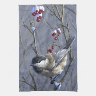 Beautiful Custom Winter Chickadee Holiday Towel