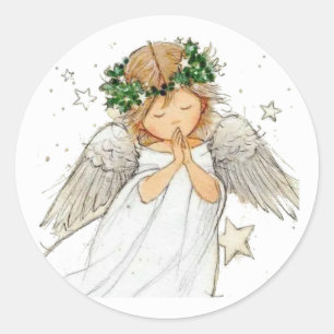 Beautiful Cute Angel Praying Rosary, Classic Round Classic Round Sticker