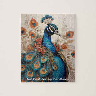 Beautiful Cute Boho peacock bird Jigsaw Puzzle