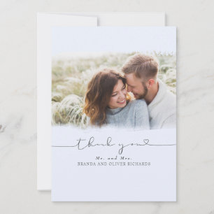Beautiful Cute Dusty Blue Wedding Thank You Photo Card