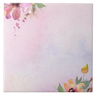 Beautiful cute floral watercolor elegant purple tile