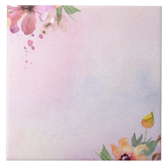 Beautiful cute floral watercolor elegant purple tile (Front)