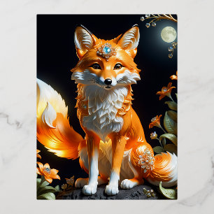 Beautiful cute fox  orange  coalescing luminescen foil holiday postcard