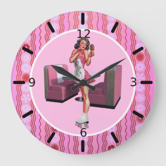 Beautiful Cute Girl Serving Ice Cream Large Clock