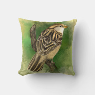 Beautiful Cute Little Sparrow Migned Painting Art Cushion