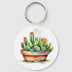 beautiful cute print cactus green potted key ring