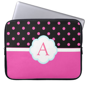 Beautiful cute, sweet pink and black polka dots laptop sleeve
