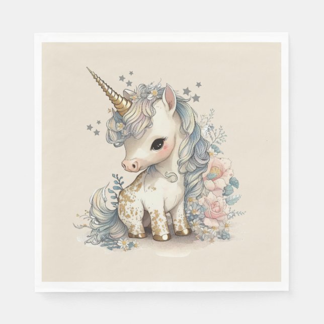 Beautiful Cute Unicorn Birthday Napkin (Front)