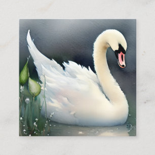 Beautiful Cute Watercolor Pastel Baby Swan Square Business Card