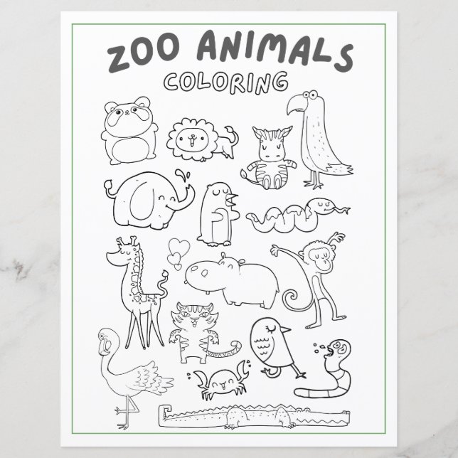 Beautiful Cute Zoo Animals Colouring Double Page  (Front)