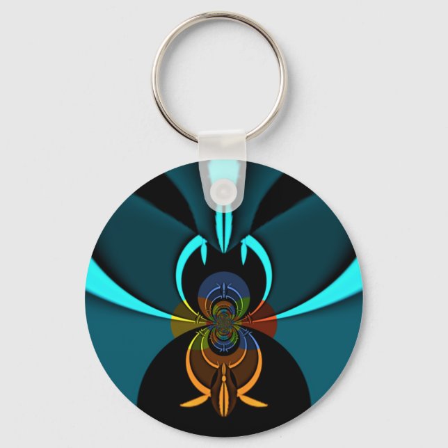Beautiful Cyan Abstract Art Print Key Ring (Front)