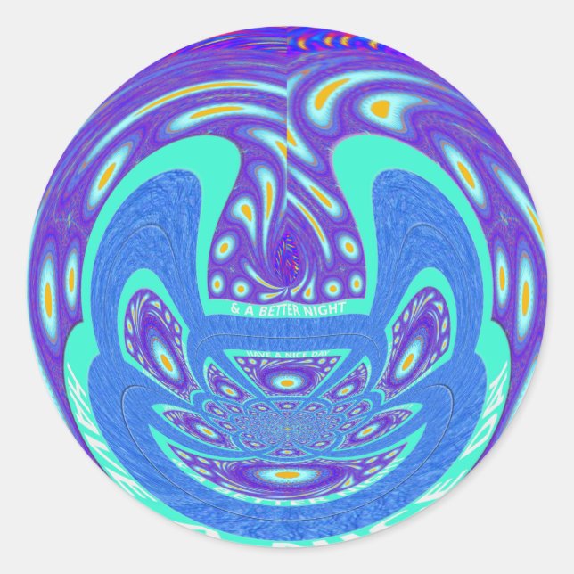Beautiful cyan blue kaleidoscope vector art design classic round sticker (Front)