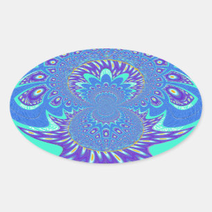 Beautiful cyan blue kaleidoscope vector art design oval sticker