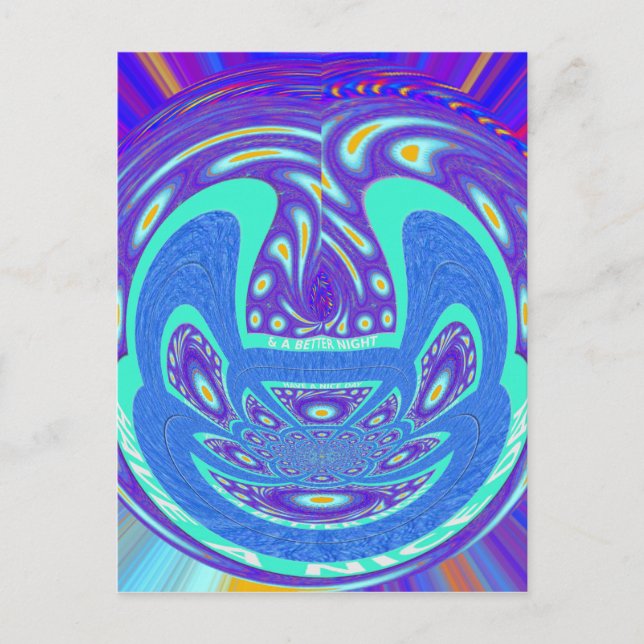 Beautiful cyan blue kaleidoscope vector art design postcard (Front)
