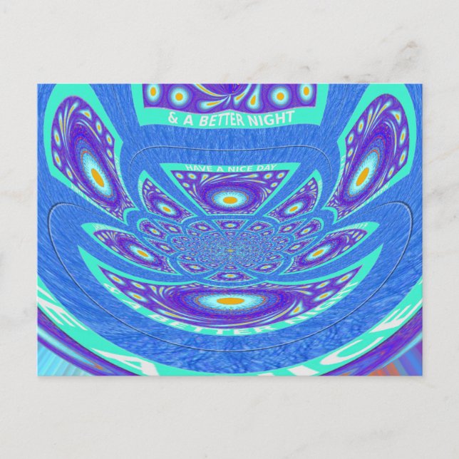 Beautiful cyan blue kaleidoscope vector art design postcard (Front)