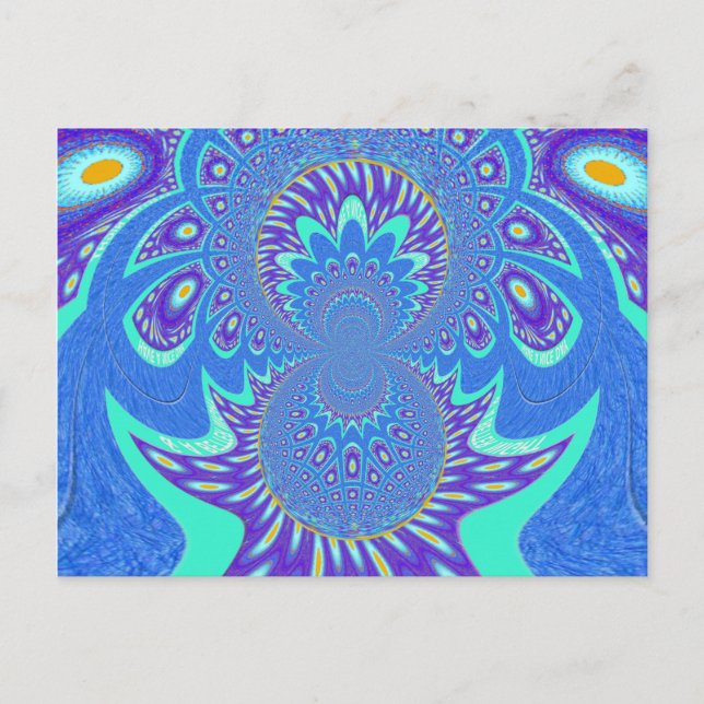 Beautiful cyan blue kaleidoscope vector art design postcard (Front)