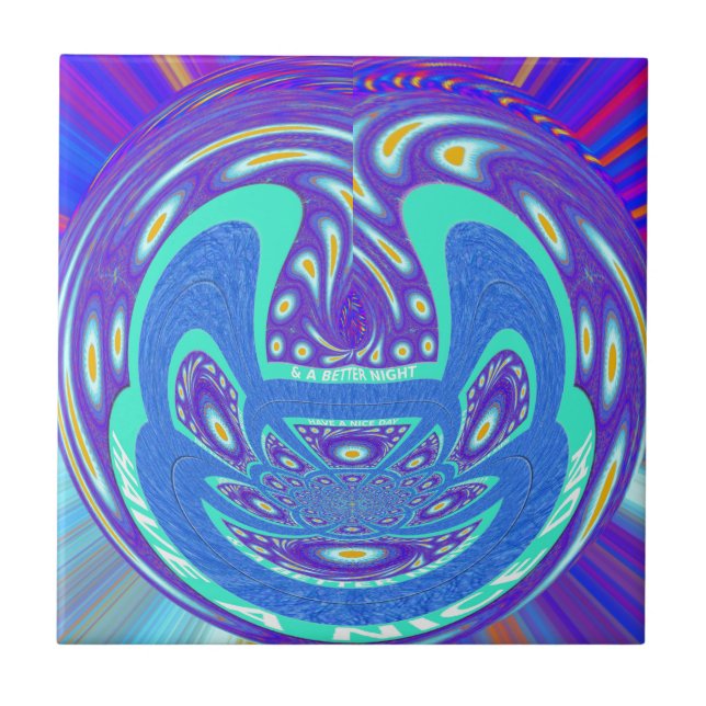 Beautiful cyan blue kaleidoscope vector art design tile (Front)