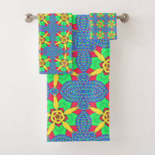 Beautiful Cyan Kaleidoscope Colour Vector Amazing Bath Towel Set