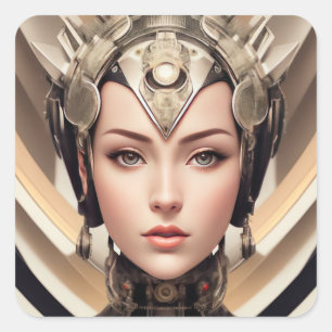 Beautiful Cyborg Portrait Square Sticker