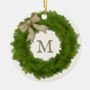 Beautiful Cypress Wreath Monogrammed Custom Ceramic Tree Decoration