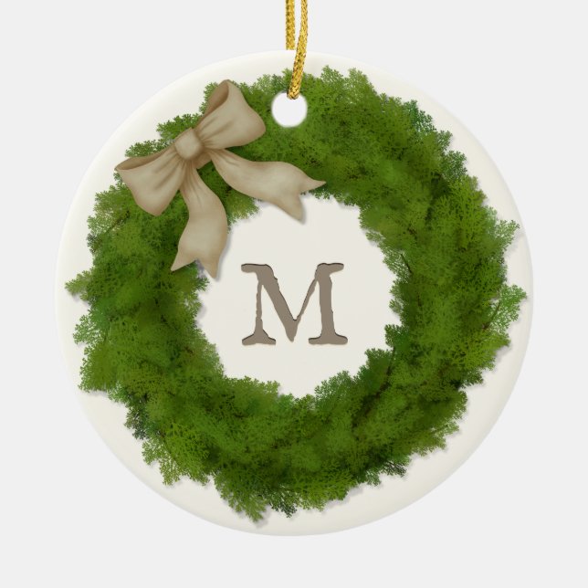 Beautiful Cypress Wreath Monogrammed Custom Ceramic Tree Decoration (Front)
