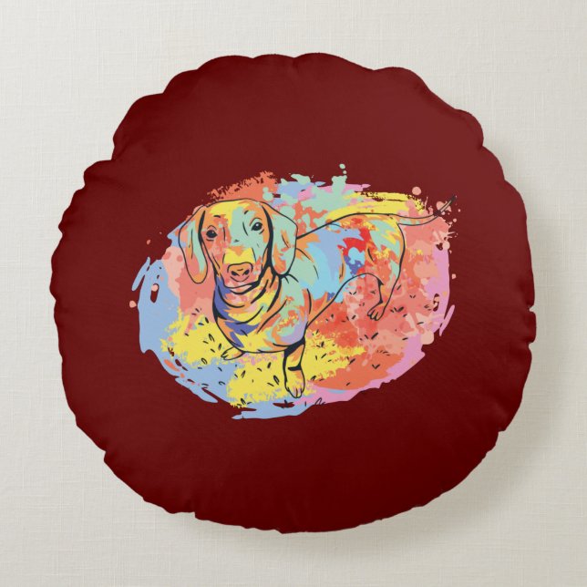 Beautiful dachshund dog round cushion (Front)