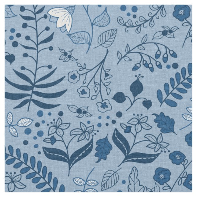 Beautiful Dainty Floral Boho Blues Fabric (Close Up)