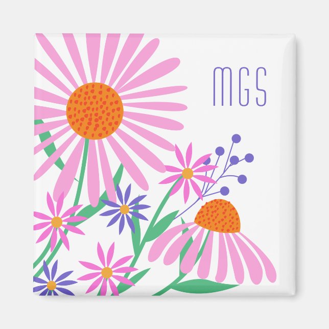 Beautiful Daisies custom monogram magnet (Front)