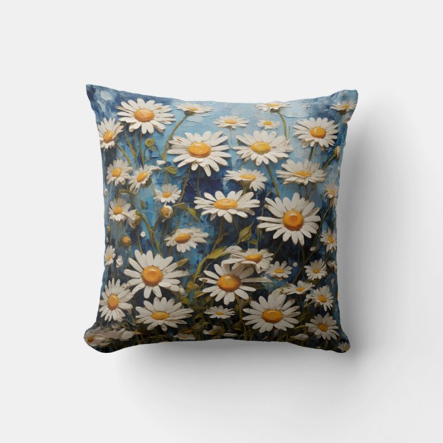 Beautiful daisies on a blue background cushion (Front)