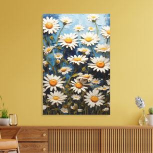 Beautiful daisies on blue background canvas print