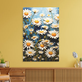 Beautiful daisies on blue background canvas print
