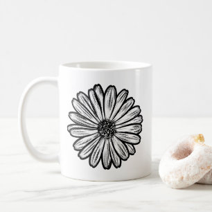 Beautiful Daisy Flower, Halftone Illustration Coffee Mug