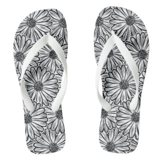 Beautiful Daisy Flower, Halftone Illustration Jandals