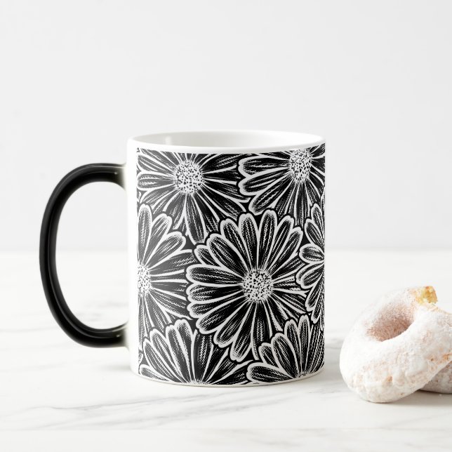 Beautiful Daisy Flower, Halftone Illustration Magic Mug (With Donut)