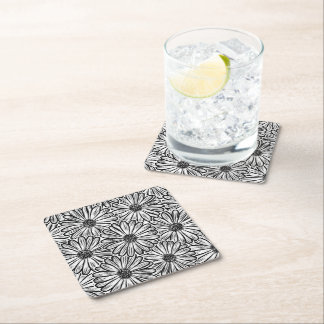 Beautiful Daisy Flower, Halftone Illustration Square Paper Coaster