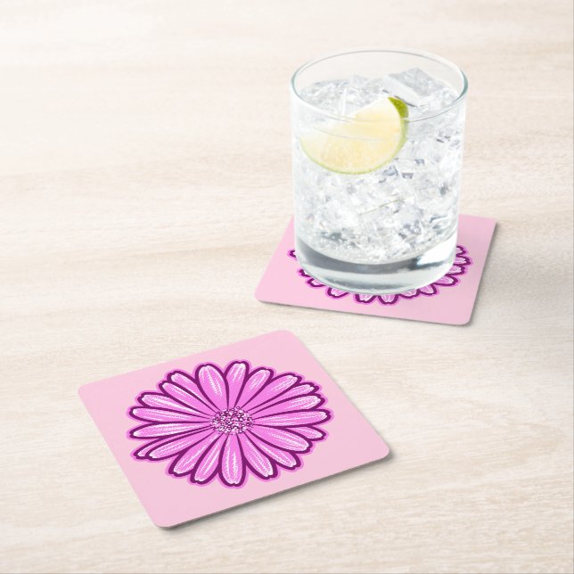Beautiful Daisy Flower, Halftone Illustration Square Paper Coaster (Insitu)
