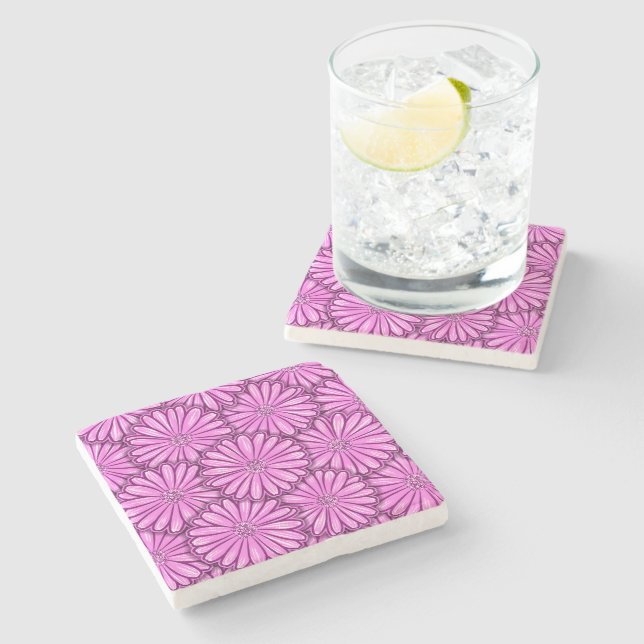 Beautiful Daisy Flower, Halftone Illustration Stone Coaster (Side)