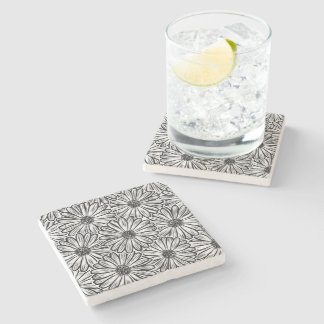 Beautiful Daisy Flower, Halftone Illustration Stone Coaster