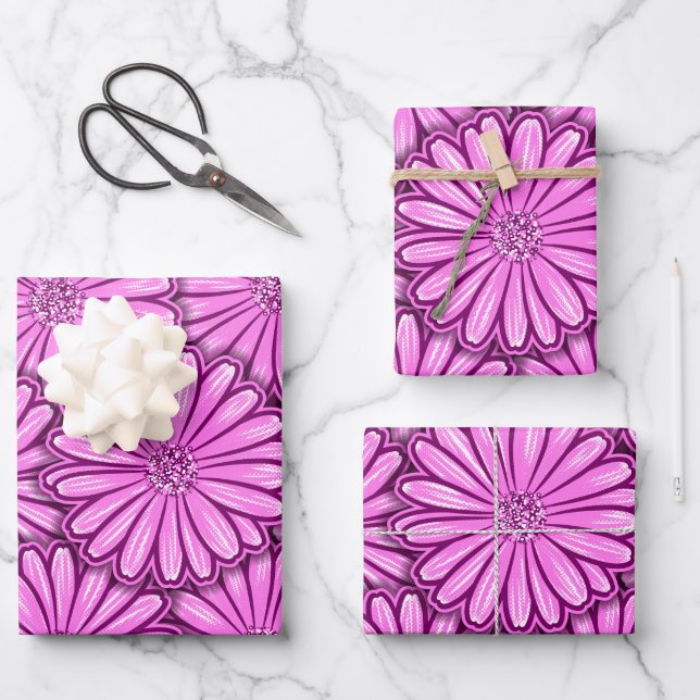 Beautiful Daisy Flower Halftone Light Illustration Wrapping Paper Sheet (Front)