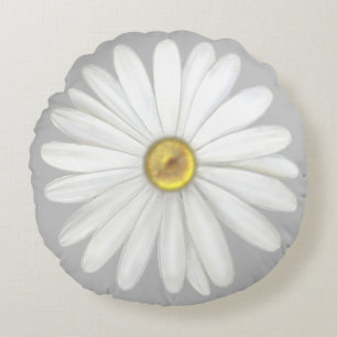 Beautiful Daisy Flower on Light Grey Round Cushion